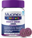 Mucinex Laste Mighty Chews Nighttime Kids Köha meditsiin, lihtne annus Köha supressant koos Dextromethorphan, Lapsed Reisimine Meditsiin köha, Segatud Marjamaitse, 16 Ravim närimistabletid