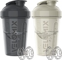 VELOMIX -2 Pack- 20 oz Protein Shaker Bottles for Protein Mixes - 2x Wire Whisk | Leak Proof Shaker Cups for Protein Shakes and Pre Workout | Protein Shaker Bottle Pack (Gray/White)