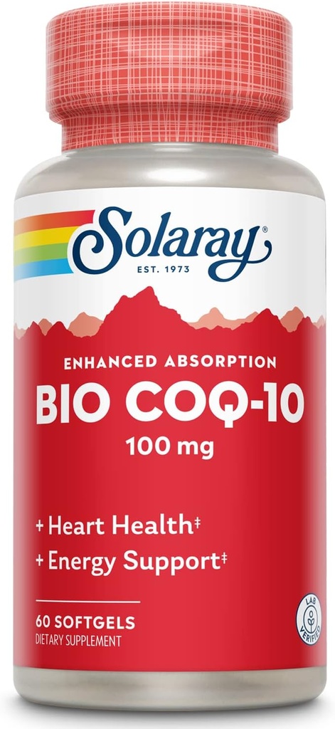 SOLARAY Bio CoQ-10 100 mg ; Uzlabota absorbcija; A un E vitamīns; Veselīga sirds un šūnu enerģijas atbalsts (60 CT)