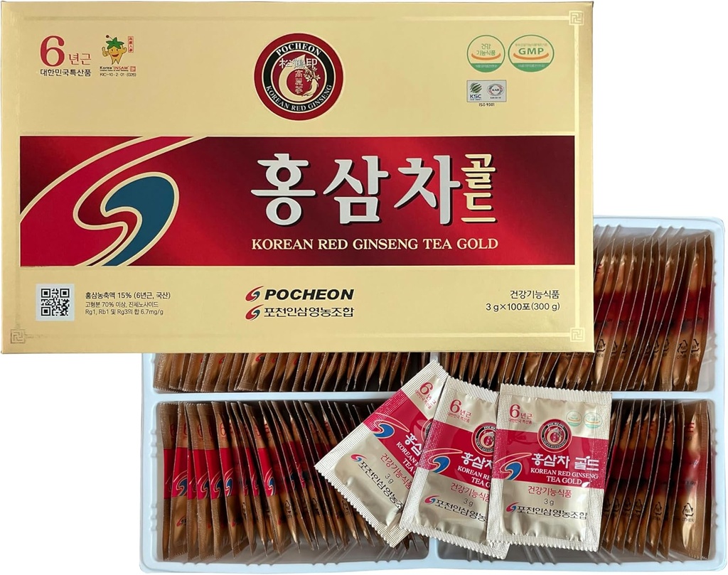 Pocheon 300g(10.6oz), Hàn Quốc 6 Years Panax Red Ginseng Root Trích dẫn Trà Vàng, 100 bad, 15% dung dịch Ginseng, Hỗ trợ tự nhiên Immun
