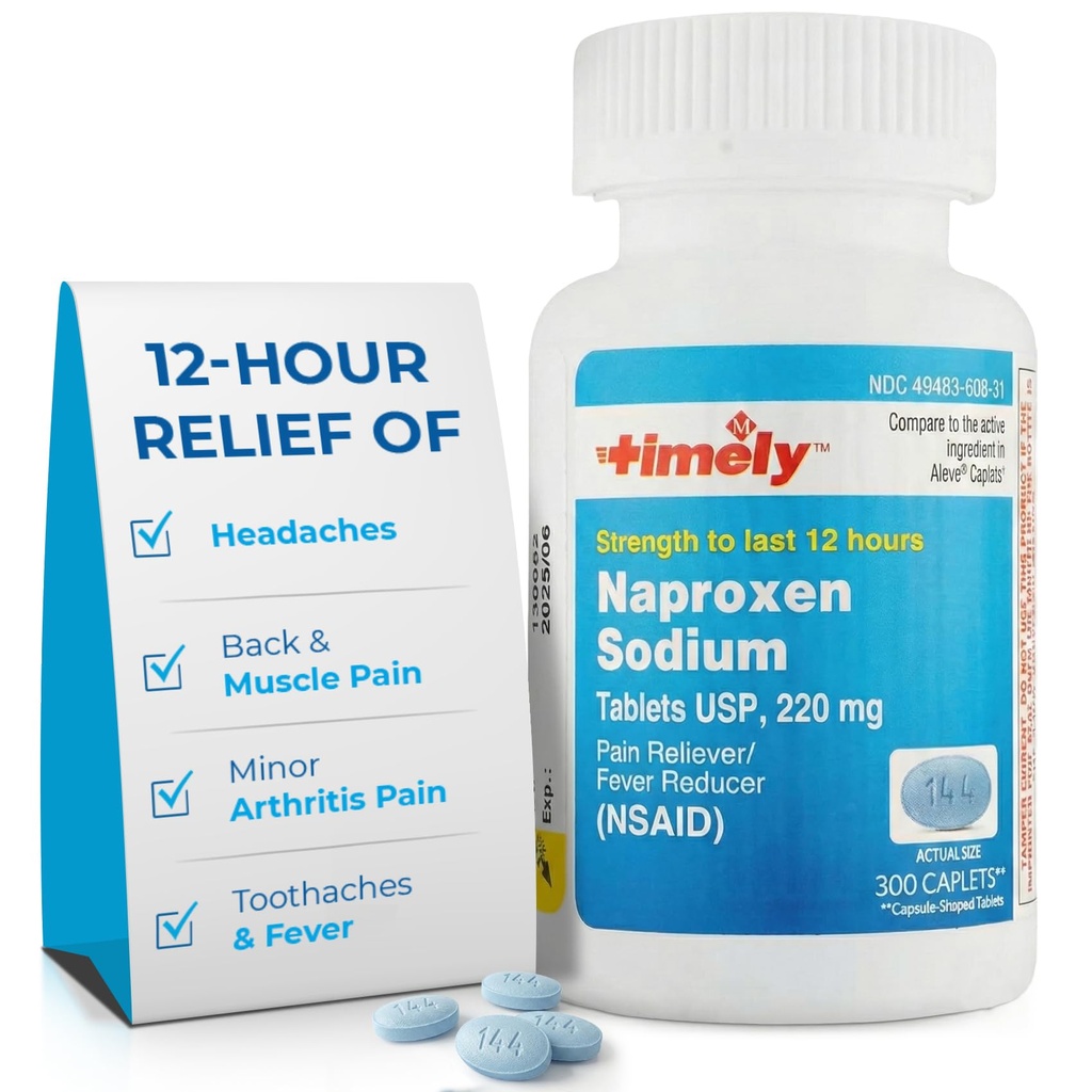 TIME-Cap Labs Naproxen Sodium 220mg (NSAID), Pain Reliever & Fever Reducer Caplets, 12 Hour Relief for Headache, Backache, Arthritis & Body Aches, 300 Count