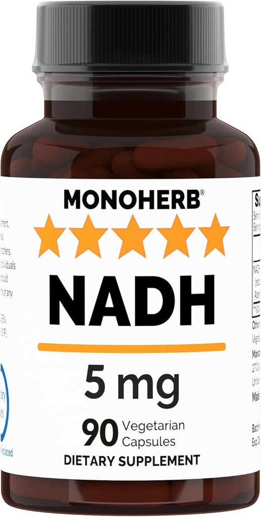 MONOHERB NADH 5 mg 90 Vegetarian Capsules - Reduced Nicolingamide de Adenine Dinucleotide Supplemen