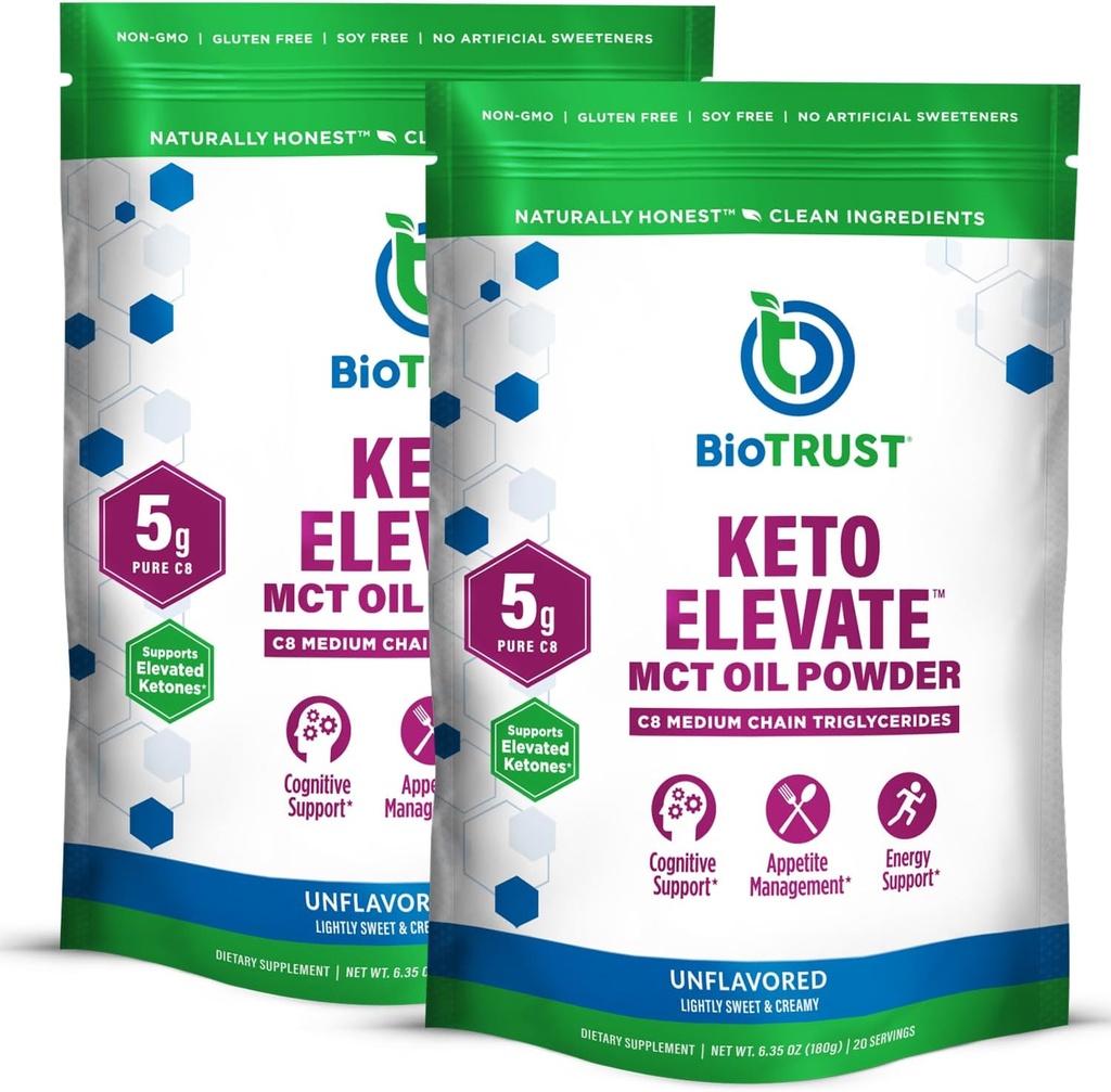 BioTrust Keto Elevate – C8 MCT Oil Powder – Ketogenic MCT Coffee Creamer, Keto Coffee Creamer – Clean Energy, Mental Focus & Clarity – 100% kaprüülhappe MCT pulber, Non-GMO (maitsestamata, 40 Servings)