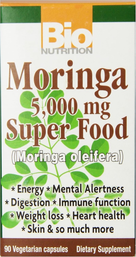 Bio Nutrition Moringa Oleifera Superfood Suplement Suplemen 5000mg 90 Vegetarian Capsules 14; Nutrient Derse 124; Tinggi Antioksidants