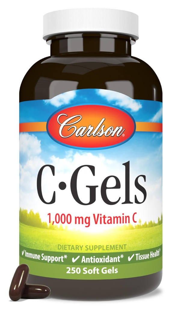 Carlson - C-Gels, 1000mg, Vitamin C Softgels, Immune Support & Heart Health, Vitamin C Softgels, Antioxidant, Vitamin C Supplement, 250 Softgels