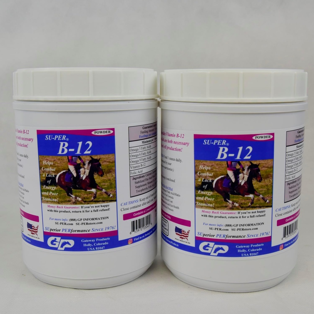 SU-PER B12 für Pferde - Equine Vitamine B-12 & B-9 Folic Acid Support Powder - Energy Horse Supplement - 2.5 Pounds, (2 Pack)