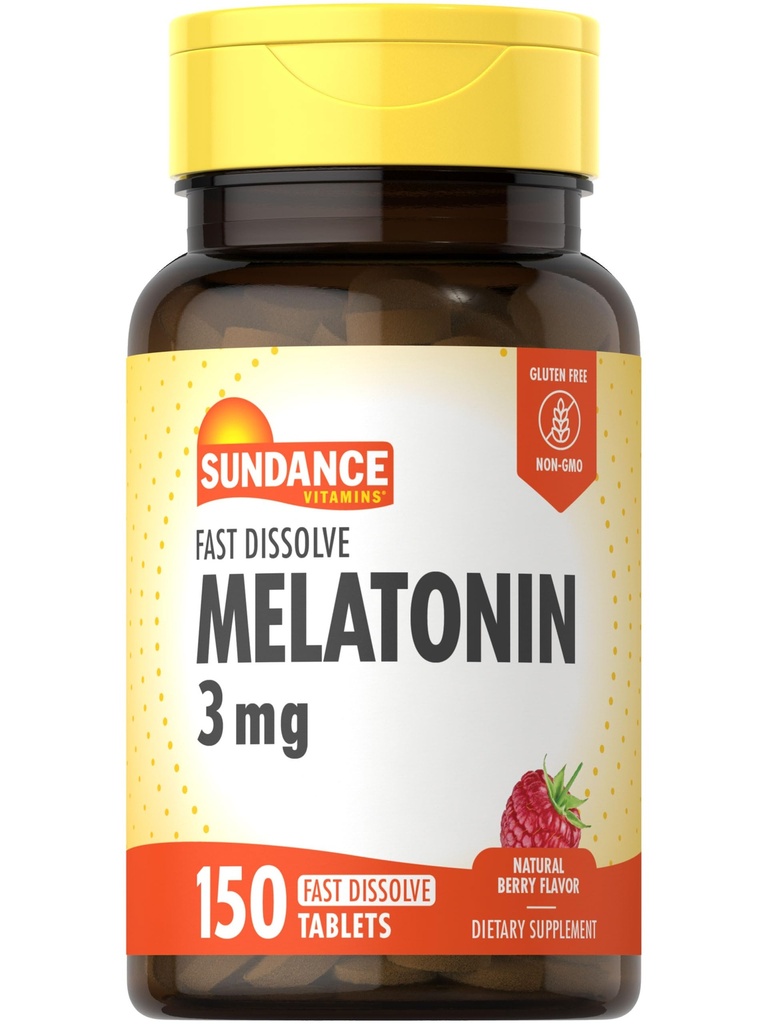 Sundance Melatonin Fast Dissolve | 3mg | 150 Fast Dissolve Tablets | Natural Berry Flavor | Vegetarian, Non-GMO, and Gluten Free Supplement