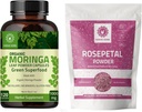Cápsulas orgánicas de Moringa 120 cápsulas 1000mg e Rose Petal Powder 227g | Rose Petal Flower Powder 8 oz