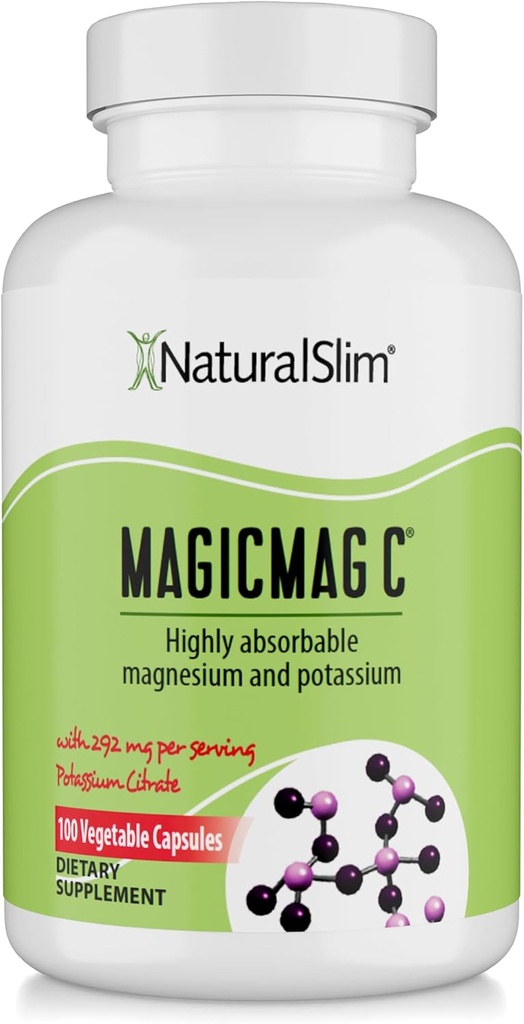 MagicMag C por NaturalSlim, citrato de magnesio con potasio para a relaxación muscular, calidade do sono, función nerviosa e soporte electrónico, suplemento diario de magnesio para homes e mulleres, 100 cápsulas 1pk
