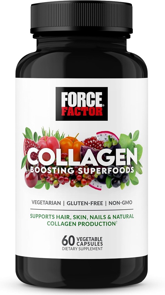 Factor de forza de captación de superalimentos, Vegan Collagen Booster con ácido hialurónico, biotina, bambú, aminoácidos e vitaminas para cabelo, pel e unhas, reforzo e suplemento de pel, 60 cápsulas