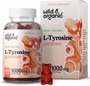 Wild & Organic L Tyrosine 1000mg Gummies - Suplemento de apoyo cerebral para Focus y Mood - Gummies de enfoque vegano w/L-Tyrosine Powder - 60 Chews no GMO