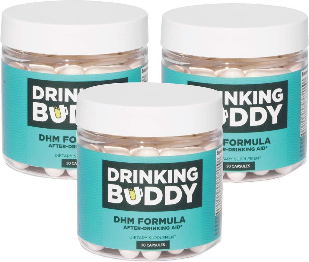 Drinkbuddy (3pack, after-drink Aid met DHM, Prickly Pear, L-Cystine en L-Theanine, Milk Thistle, B-Vitamins, Ginger
