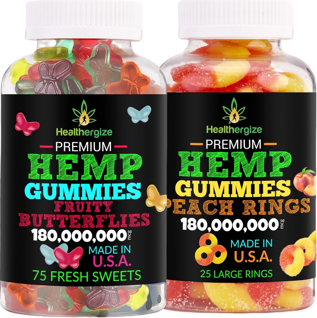 2PACK Hemp Gummys-Fresh蝴蝶和美味的Hemp Gummy Peach- for Sleep, Calm and Relax-炎症 美国的天然Hemp党-Made