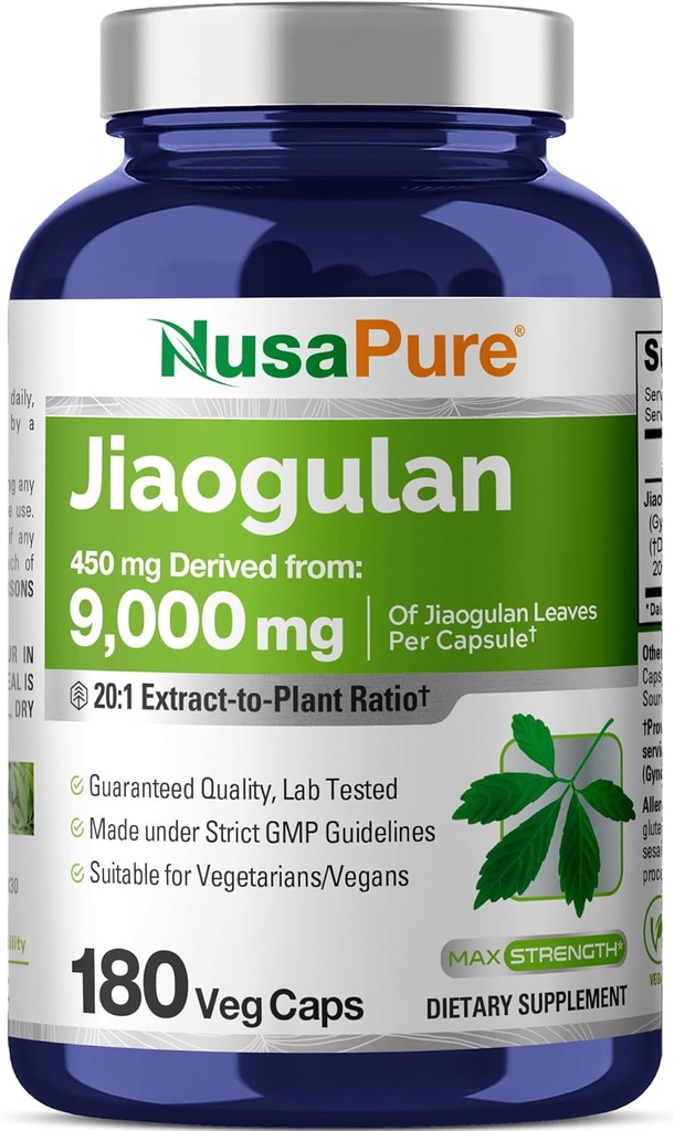 NusaPure Jiaogulan 20:1 ekstrakt, 450 mg ekvivalent 9.000 mg 180 Veggie kapsule (vegetarijanska, ne-GMO, veganska) gynostemma Pentafillum
