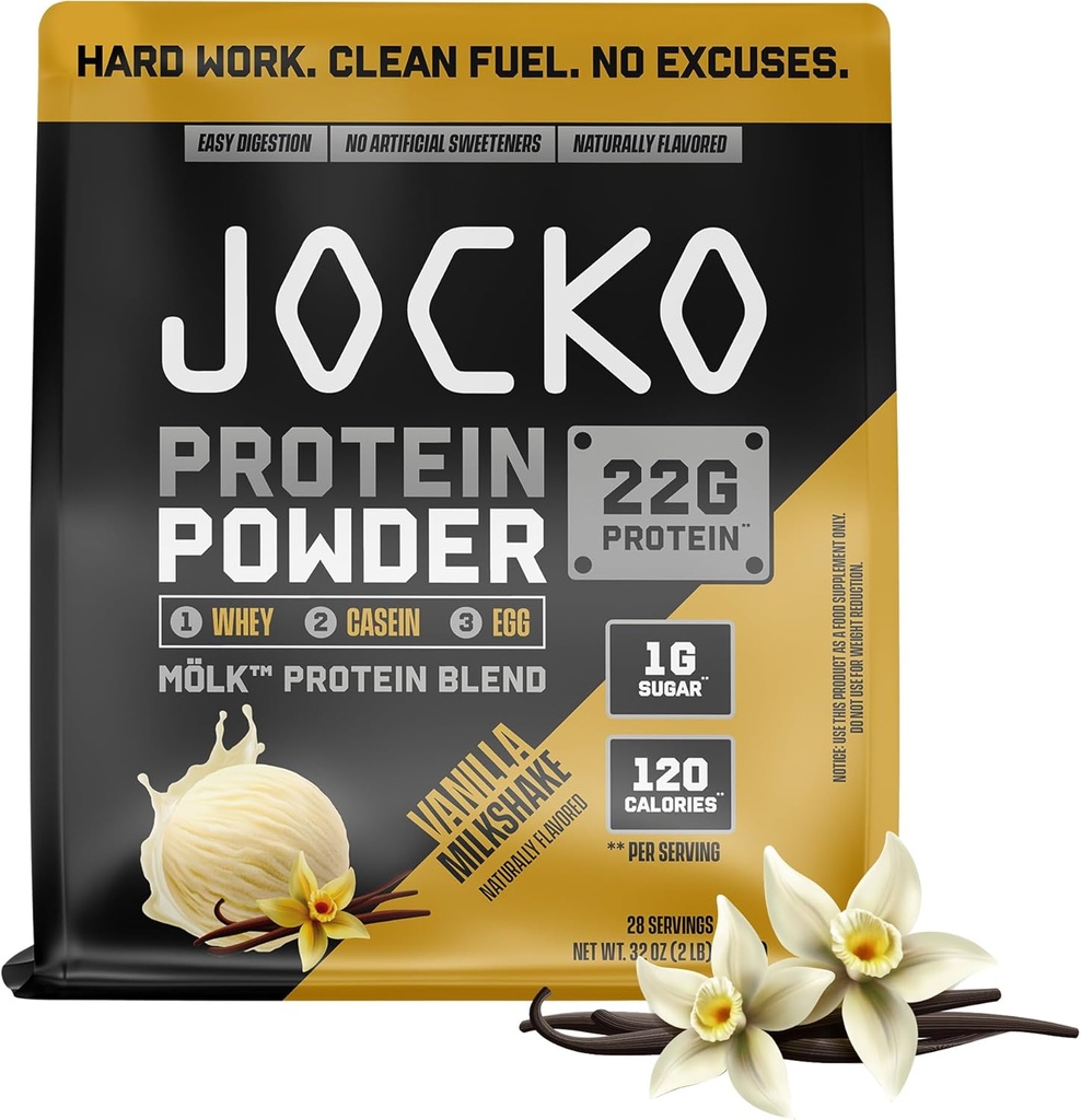 Jocko Fuel Mölk Whey Protein Powder 22g Πρωτεΐνη - Χαμηλή ζάχαρη Μοναχός Fruit Blend - Ανάκτηση μυών & ανάπτυξη, Συσκευασία Μάιος Vary (28 εξυπηρετεί, βανίλια Milkshake)