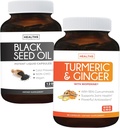 Bundă de turmeric și ulei de semințe de ghimbir și negru - Golden Harmony Blend - Turmeric & Ginger cu 95% Curcuminoide și Bioperine (90 capsule) și ulei de semințe de semințe (Non-GMO) 100% ulei de chimen presat la rece