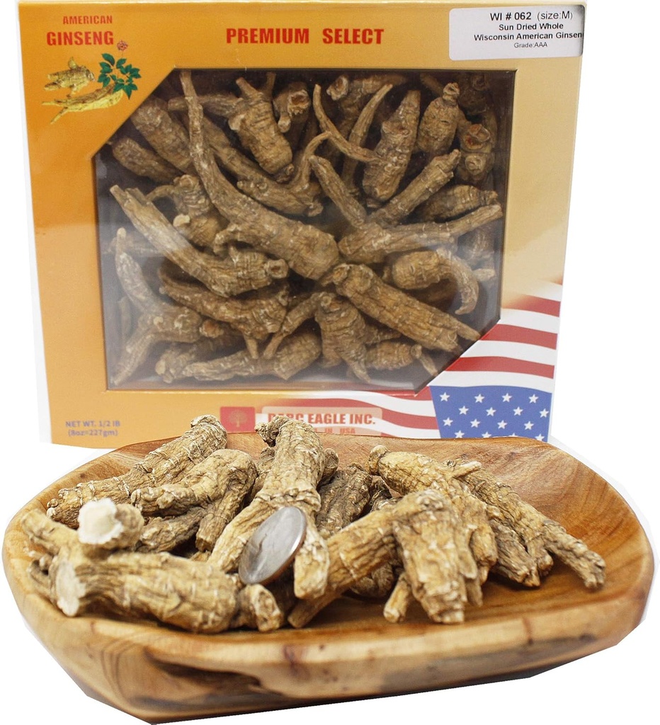 DOL Hand-Selezionato American Wisconsin Farmed Ginseng Root Medium&Large (Medium 8oz/Box)