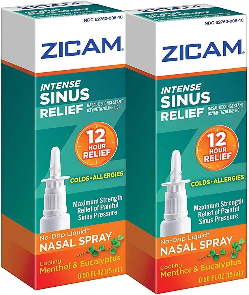 Zicam Interten Sinus Recember No-drip ของเหลวนาซาล สเปรย์กับ Cooling Mentol & Ucacyptus 0.5 Once (Pack of 2)