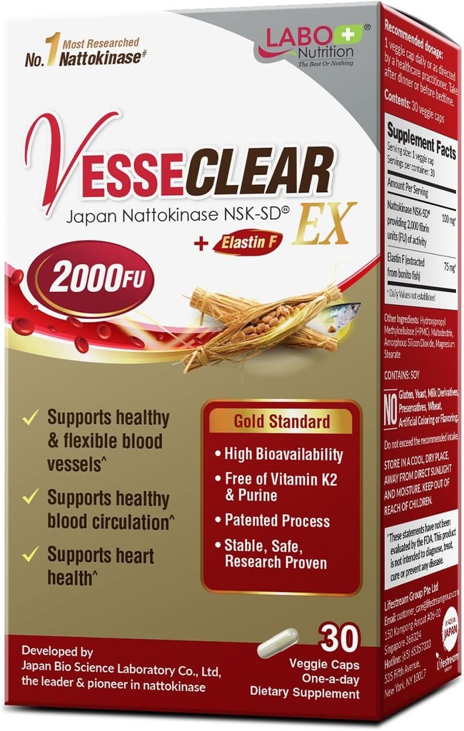 VesseCLER NSK + Eustin F Nutroble LaBO VesseCLEAR EX: Nattokinase NSK + Eustin F untuk Vessel Darah Bersih & Fleksible.