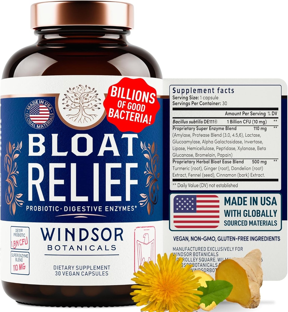 Bloat Relief Probiootikumid ja seedeensüümid - Bloating Kurkum, fentanüül, Bromelain IBS Lisa - Detox Debloat Kapslid Gaas - Bloating Relief naistele ja meestele - 30 Soolestiku tervise pillid