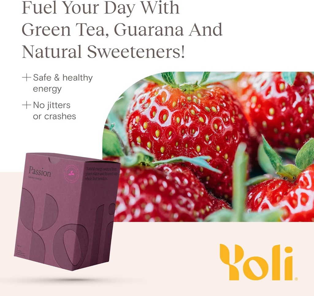 Yoli® Passion Energy Drink Toz Mix - Natural Energy Drink Mix for Endurance and Stamina, 30 Packets - Berry