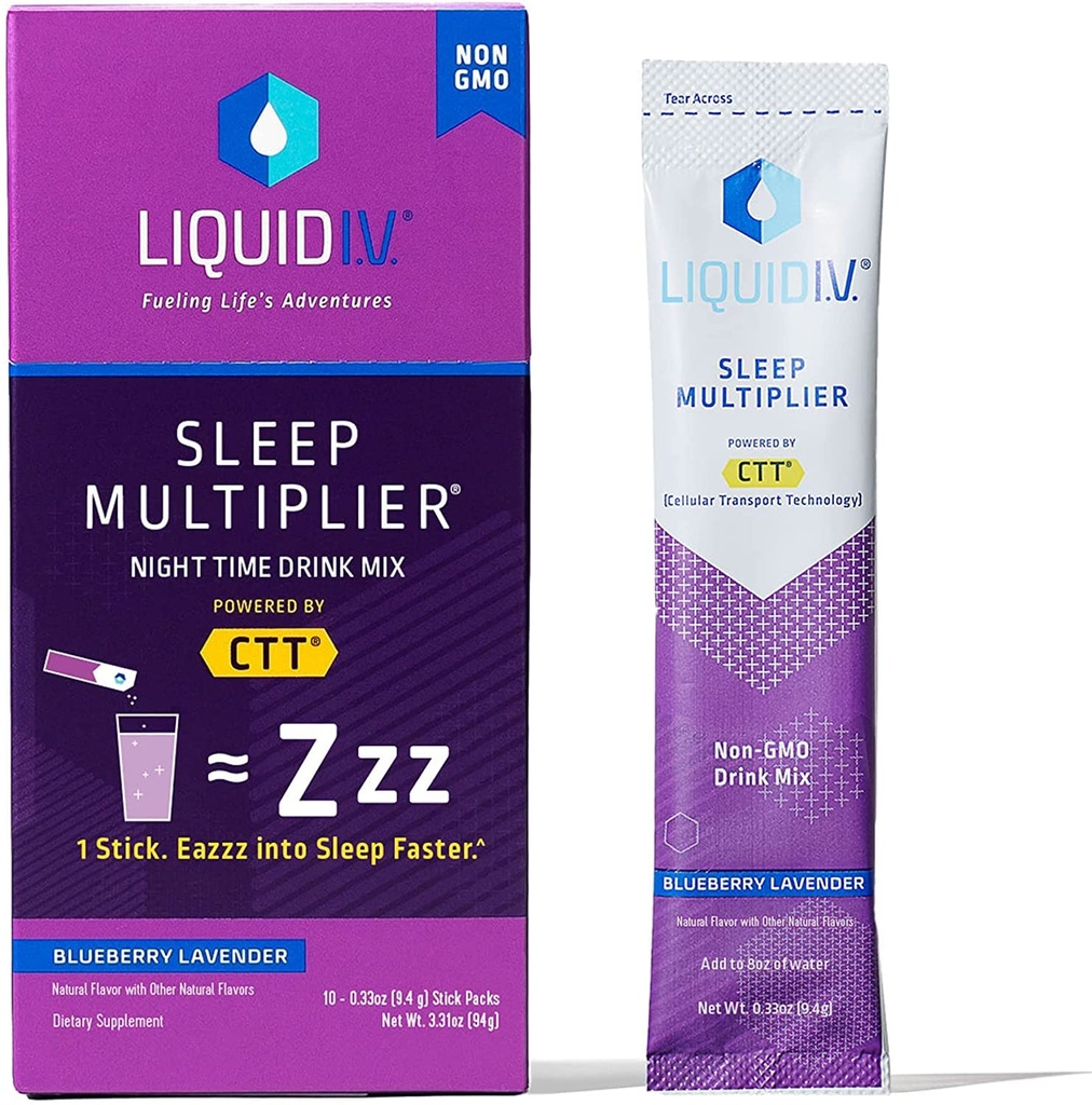 Liquid I.V.® Hidration multiplicant ® +Sleep - Blueveder - Electrolyte Powder Beby Groups convenent simple- Sherving Sticks no- GMOFN, 10 Servings (Pira de 1)