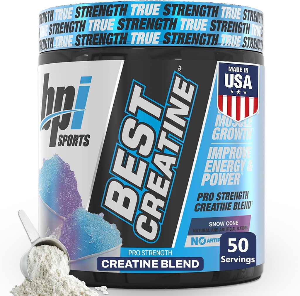 BPI Sports Best Creatine - אבקת Monohydrate עבור גברים ונשים, מלח ההימלאיה - כוח, משאבה, אנדורנס, צמיחה שרירים, הגדרות שרירים - No Bloat - Snow Cone - 50 מנות - 10.58 Oz Oz