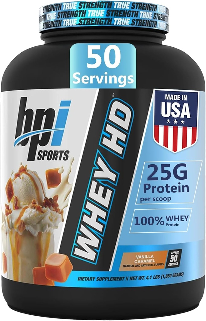 BPI Sports Serwatka HD Ultra Premium Proszek proteinowy Izolacja 124; Warsztaty Serwatka Proszek białkowy dla mężczyzn i kobiet dla mięśni Zysk 124; Białko mleka Koncentraty 124; Czekoladowe Ciasteczko / Wanilia Karmel, 4.07 Funt