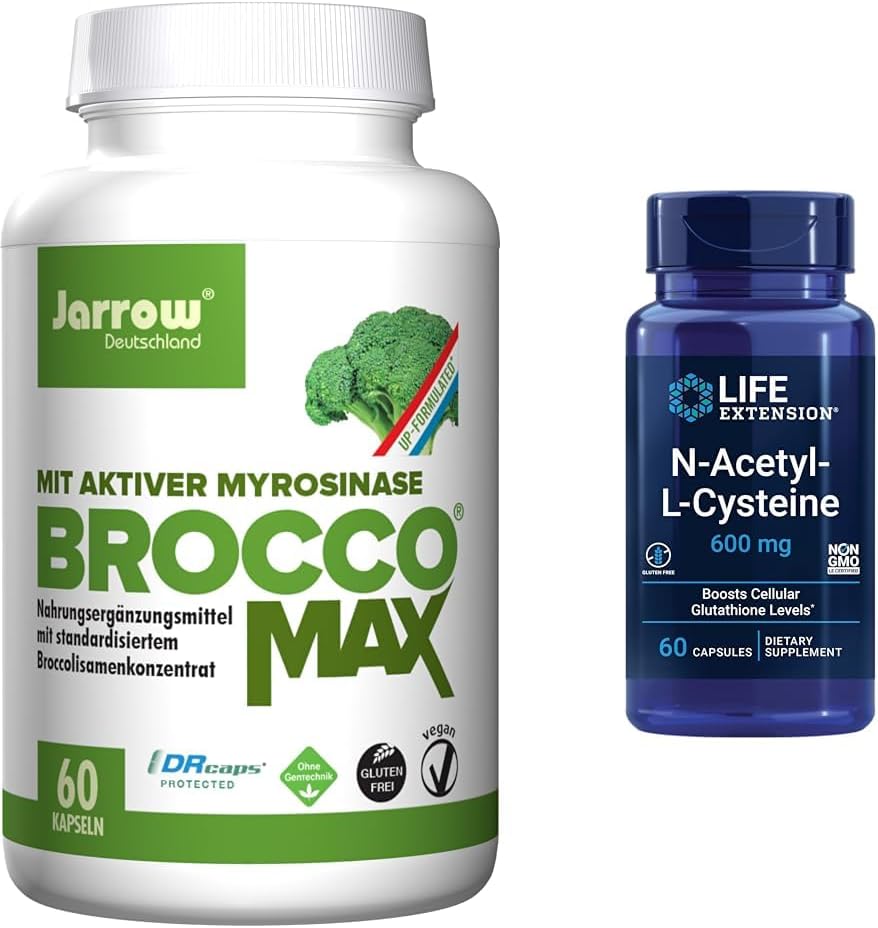 Jarrow BroccoMax Sulforapane 发电机和寿命延长 N-乙酰-L-Cysteine Immune 和呼吸辅助包,每台60个计数