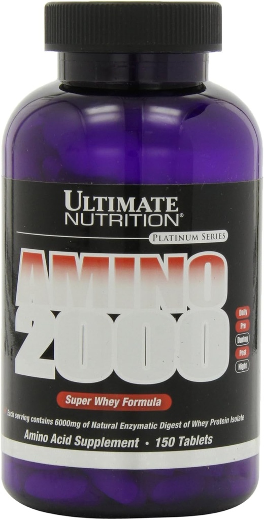 Ultimate Nutrition Amino 2000 Tablets, Super Whey Formula, Amino Acid Additions with L- Leucine, L- Isoluecine, and L- Valine, 2000mg, 150 Tablets