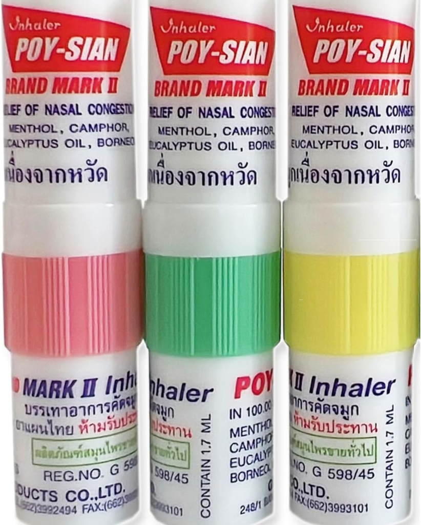 POY-SIAN Mark II Menthol Aromatherapy Nasal Inhaler, Natural Herbal Remedy with Cooling Essential Oils Poysian (Pack of 3)