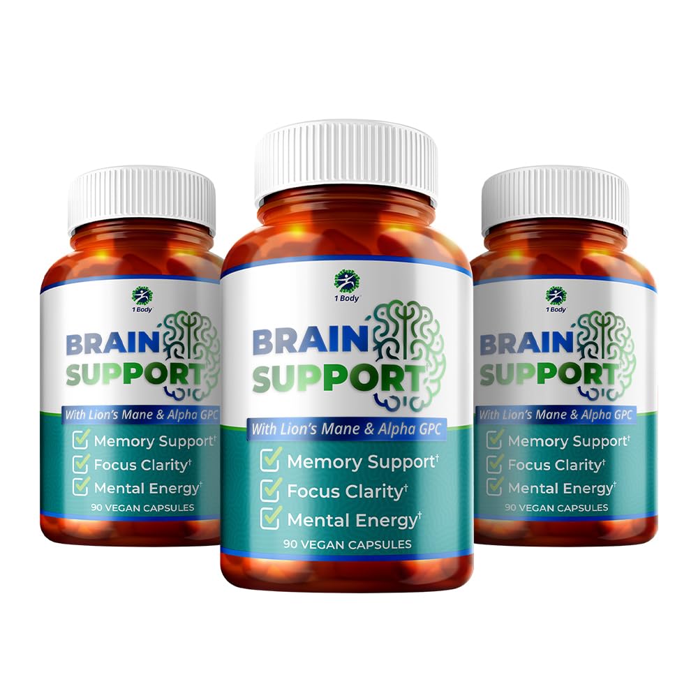 1 Body Brain Support Triple Pack, Alpha GPC and Lion's Mane Extract, 90 Capsules Each