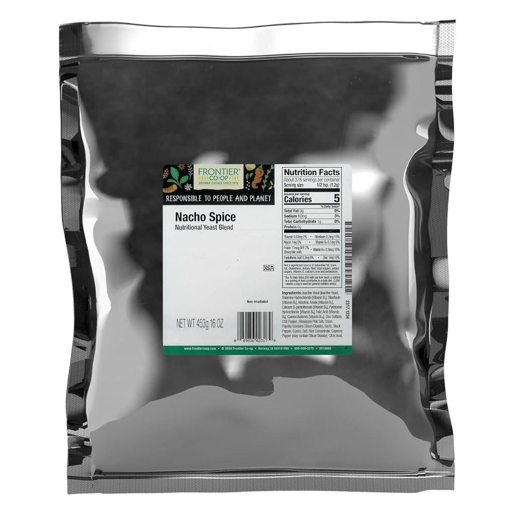 Frontier Co-op Nacho Spice Mélange de levure alimentaire, sac en vrac de 1 lb - Arôme de fromage d'Umami gras pour popcorn, fondue, pâtes, chips, soupes
