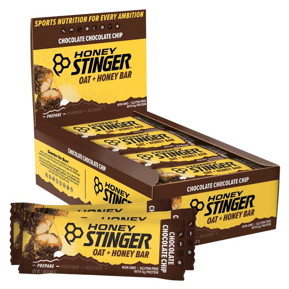 Honey Stinger Oat + Honey Bar, Chocolate Chip, Enerji Egzersiz, Endurance ve Performans, Spor Beslenme Snack Bar, Pre-Workout, Protein, Gluten Free, Box of 12