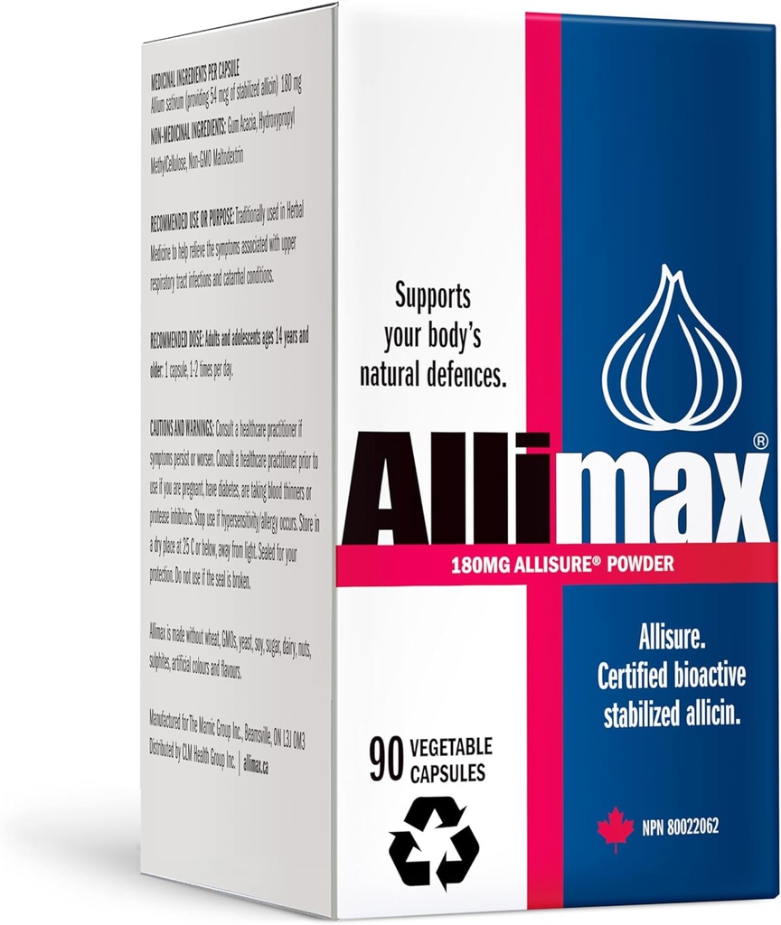 AllIMAX 180mg 90 Capsules. Allicin Garlic supplement to Support Your Body’s Immune Function. Contains Stabilized and Potent Bioactive Allicin, Extracted from Clean & Sustainable Spanish Grown Garlic.