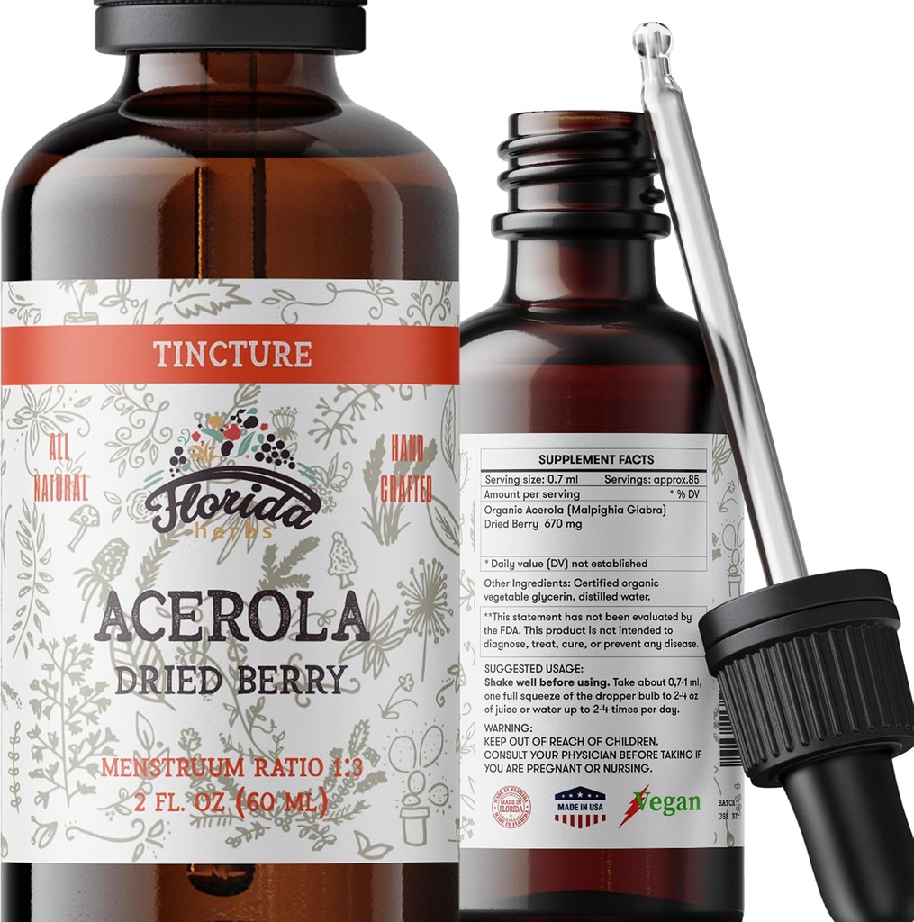 Acerola Tinctures (Vitamin C), Astrola Astrola Extract (Malphia Glabra) Dred Berry Blood per al cor, Arteries, no gMO a Organic Vegetalicerin, Florida Herbs suplementaris
