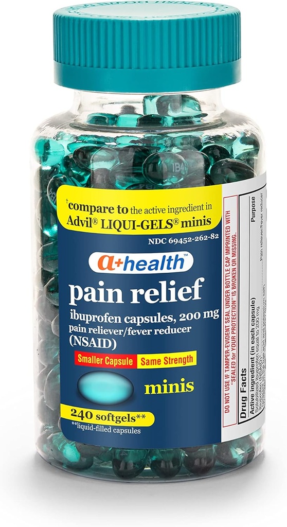 A + Zdraví Mini Ibuprofen 200 Mg Softgels, Pain Reliever / Fever Reducer (NSAID), 240 Počet