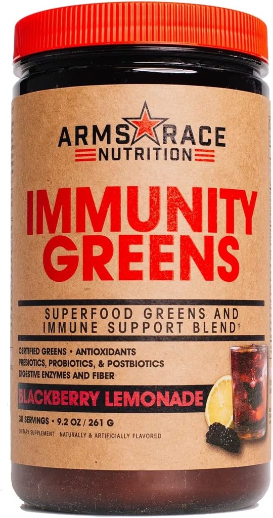 Arms Race Nutrition Imunity Green ens Superfood Green and Immunent Support Blend - 9.2 oz. (30 Servings) (BlackBerry Lemonade)