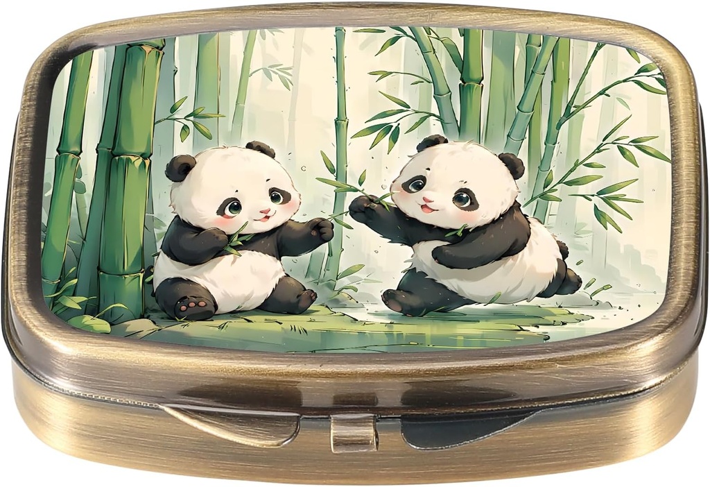 Dyniyni Pell Box amb Mirall Retro Pocket 2 Casiment Medicigration Dell, organitzador de Piurse i viatges (Retro-Panda)