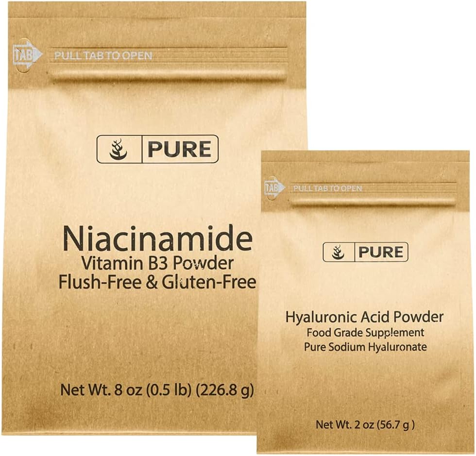PURE ORIGINAL INGREDIENTES Niacinamide &amp; Hialuronic Acid Bundle, Water Soluble, Fine Powder