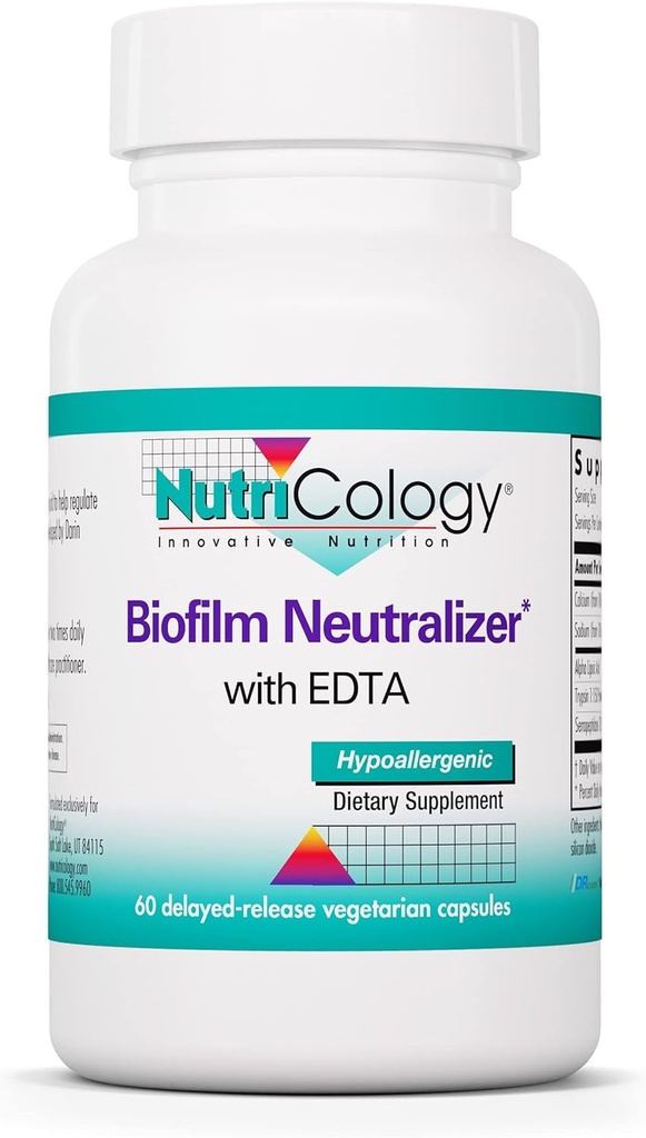 Nutricology Biofilm Neutralizer - Biofilm Savunma, EDTA Supplement, Proteolytic Enzymes, Serrapeptase, Vegetarian Capsules - 60 Count