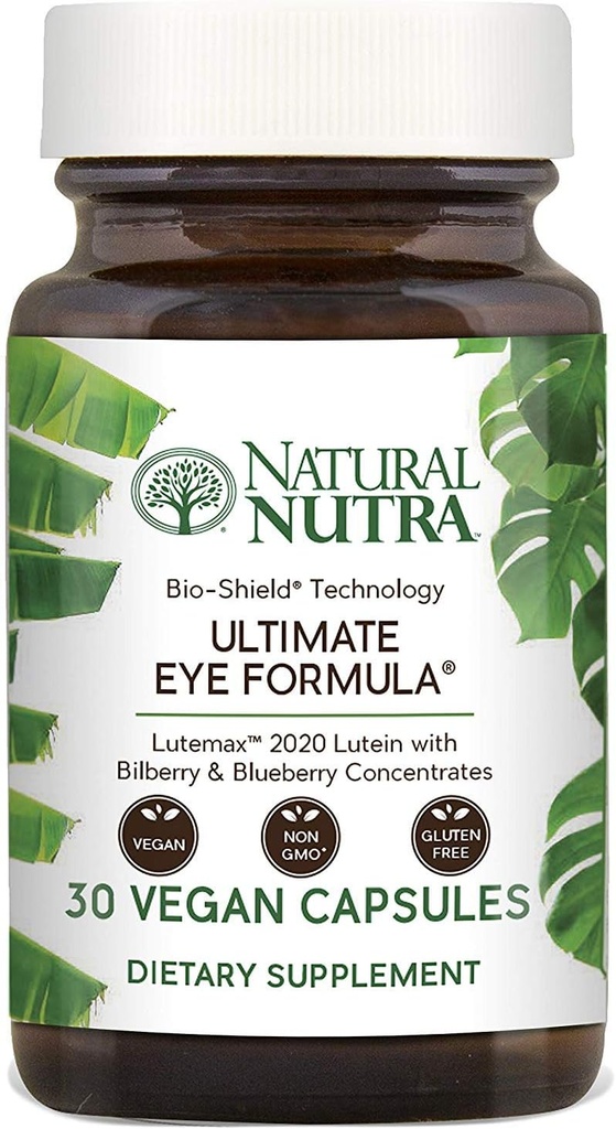 Natural Nutra Ultimate Eye Health Supplement - Bilberry & Blueberry Extract Blend for Day and Night Vision Support, Edistää värien havaitsemista ja silmien kirkkautta - ei-GMO, Gluteeniton, Vegaani - 30 kapselia