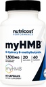 Nutricost myHMB Cápsulas 1.500MG Cálcio HMB Por Serviço, 60 Cápsulas, 20 Servimentos - Linha de Desempenho, Cálcio B-Hydroxy B-Metilbutirato Monohidratado