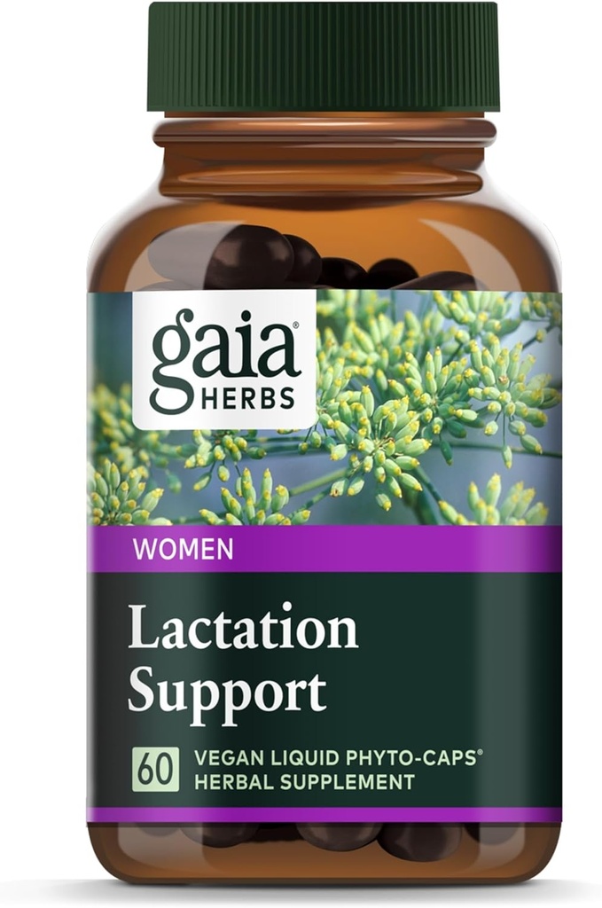 Gaia Herbs Lactation Support - Gənc Sütun Gənc istehsalçısı * - Fenugreek Seed, Fennel Seed və Raspberry Leaf - 60 Vegan Liquid Phyto-Capsules (20-Day Supply)