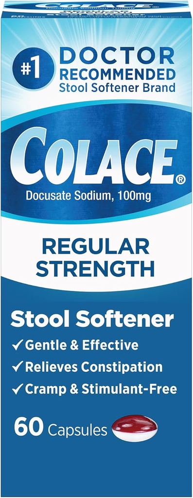 Colace Regular Strength Scool Softener 100 mg Κάψουλες 60 Count Docusate Sodium Stool Softener for Gentle Respectable Relief
