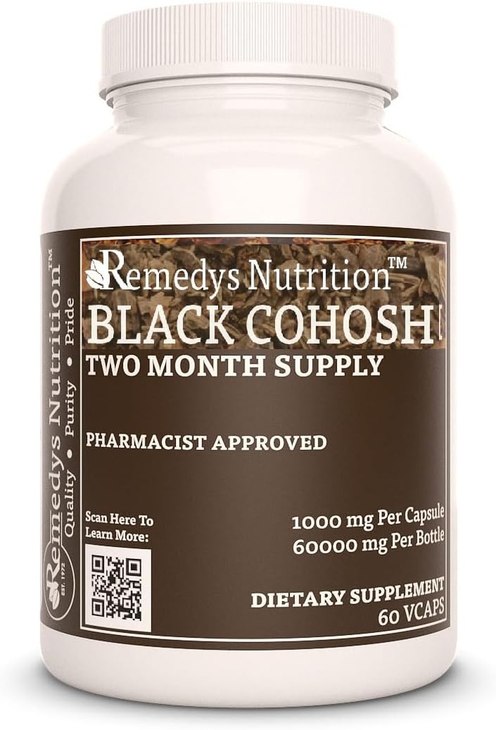 Remedy's Ernährung Schwarz Cohosh | 1.000 mg, 60 Vegan Kapseln pflanzliche Nahrungsergänzung | Zwei Monate Versorgung