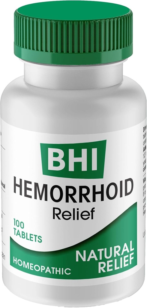 BHI Natural Hemoroizi Relief Soothes Burning, Umflare, Mâncărime, Durere rectală & Disconfort 8 Putere maximă Ingrediente active homeopate Ease din interior pentru femei și bărbați - 100 comprimate