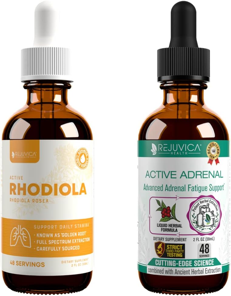 Rejuvica Health Active Rhodiola + Active Adrenal - Apoiar Energia + Stress - Entrega Líquida para Melhor Absorção - Rhodiola, Ashwagandha, Holy Basil & More!