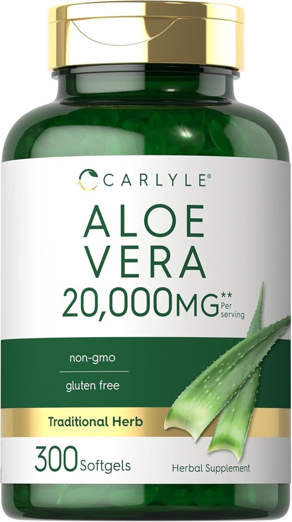 Carlyle Aloe Vera Softgel Capsule 20.000mg | 300 Count | Aloe Vera Gel Supplemento | Non OGM, Gluten Free