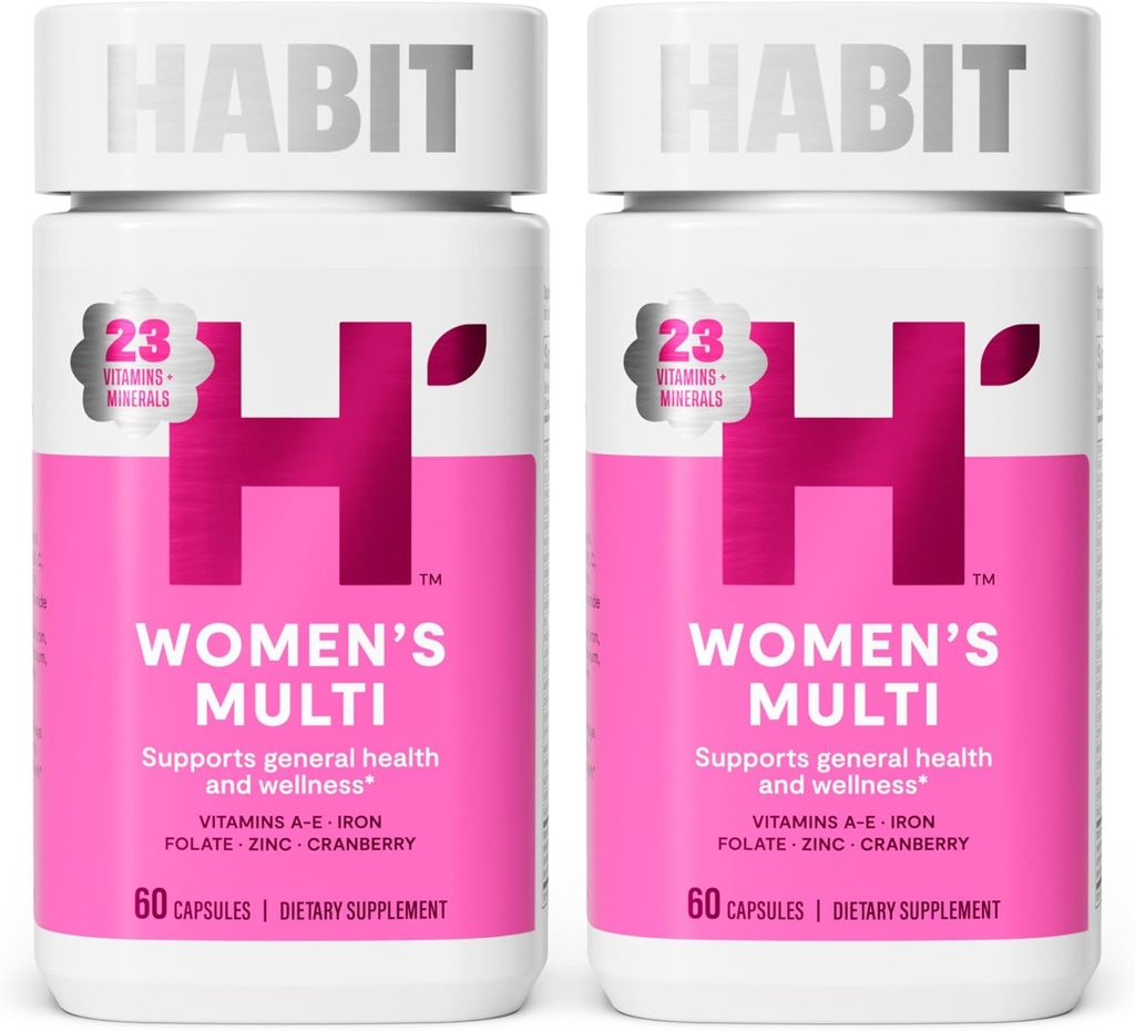 Habit Womens Multi Supplement 2 Pack (120 Capsules) - New Look, Supports General Health & Wellness, 23 Essentiële Vitaminen en Mineralen, Fruitextracten, Folaat, IJzer, B12, Biotine, Non-GMO